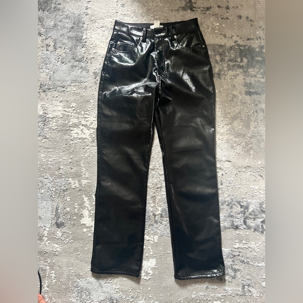 H & M Faux Patent Leather Pants Latex Look Vinyl Straight Leg Size 6